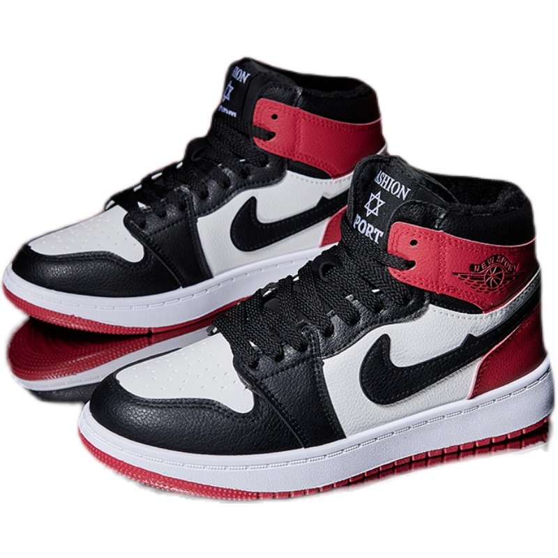 回力aj1高帮女鞋冬季加绒2021新款爆款红色高帮鞋