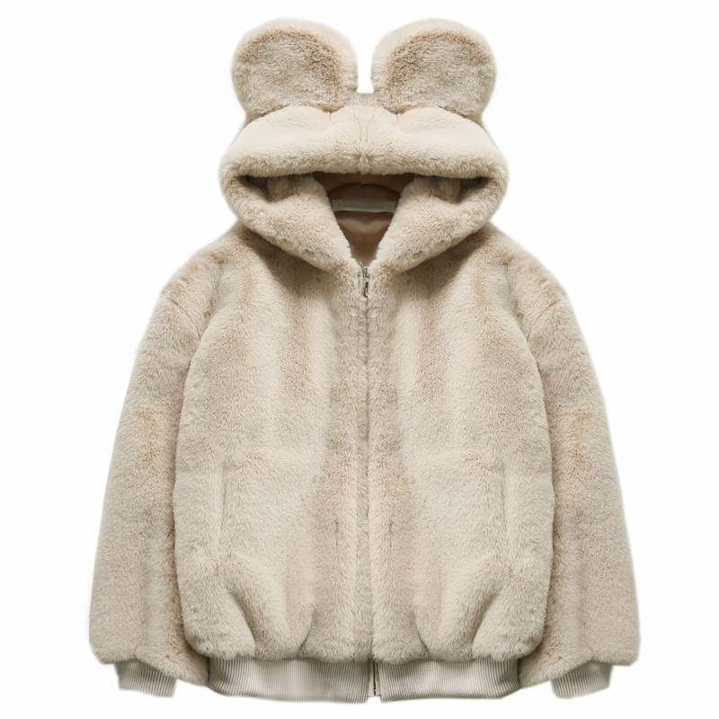 软妹新款獭兔大衣海宁连帽耳朵小熊可爱2020皮草