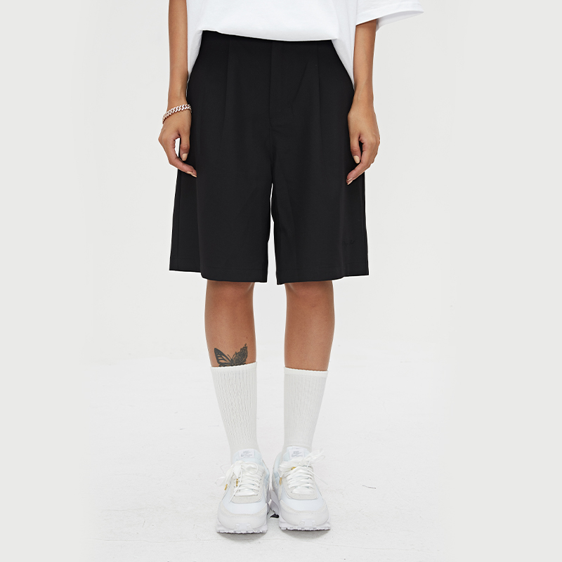 CHIGGA黄鬼夏季新款垂感西装短裤男潮休闲宽松直筒刺绣口袋五分裤