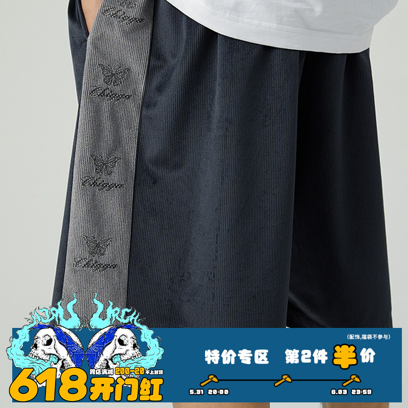CHIGGALAB黄鬼夏季串标休闲裤工装短裤男宽松灯芯绒运动五分裤潮