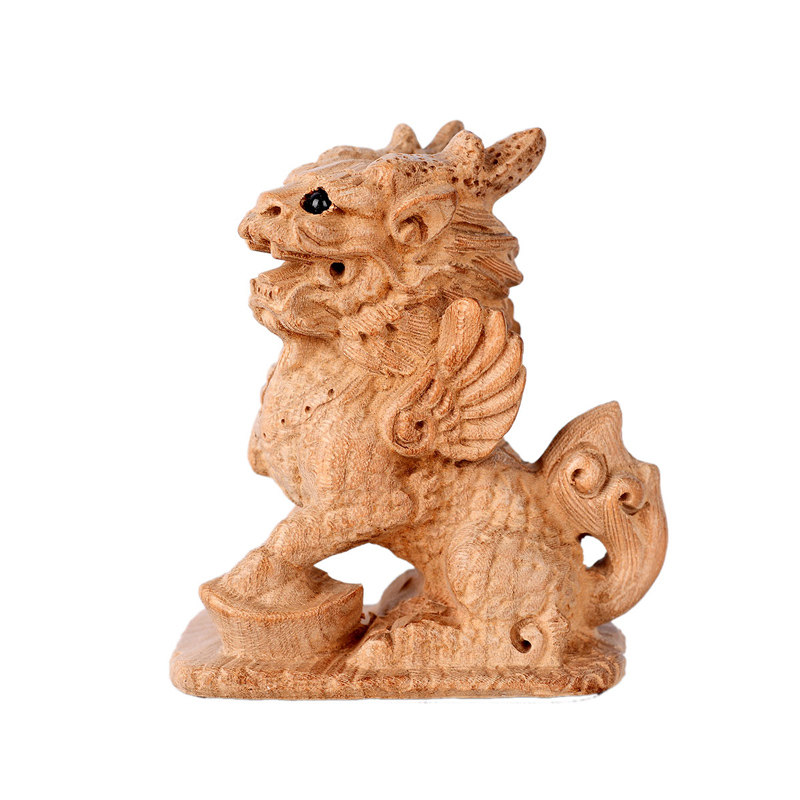 风水阁桃木麒麟摆件木雕木质一对家居卧室办公室摆件