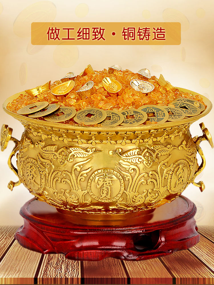 风水阁纯铜聚宝盆摆件风水招财聚财客厅店铺装饰摆件