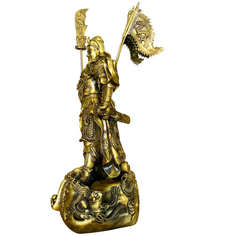关公风水阁家居开业店铺公司五旗九龙铜像关羽摆件