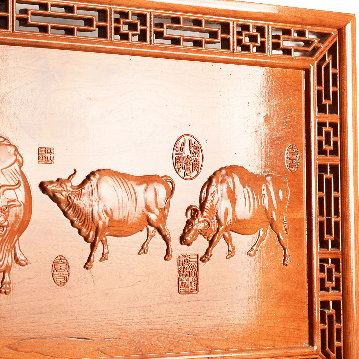 风水阁桃木木雕五牛图工艺品浮雕画中式仿古挂件壁挂挂屏横屏木雕