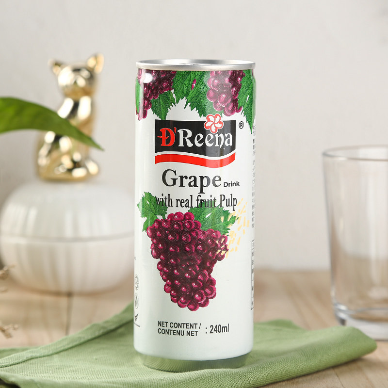 马来西亚进口特丽娜dreena葡萄果肉果味饮料葡萄果汁240ml6罐装