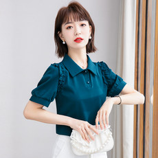2021年新款夏季高档短袖衬衫女士气质花边雪纺衫上衣显瘦时尚小衫 2021年新款夏季高档短袖衬衫女士气质花边雪纺衫上衣显瘦时尚小衫
