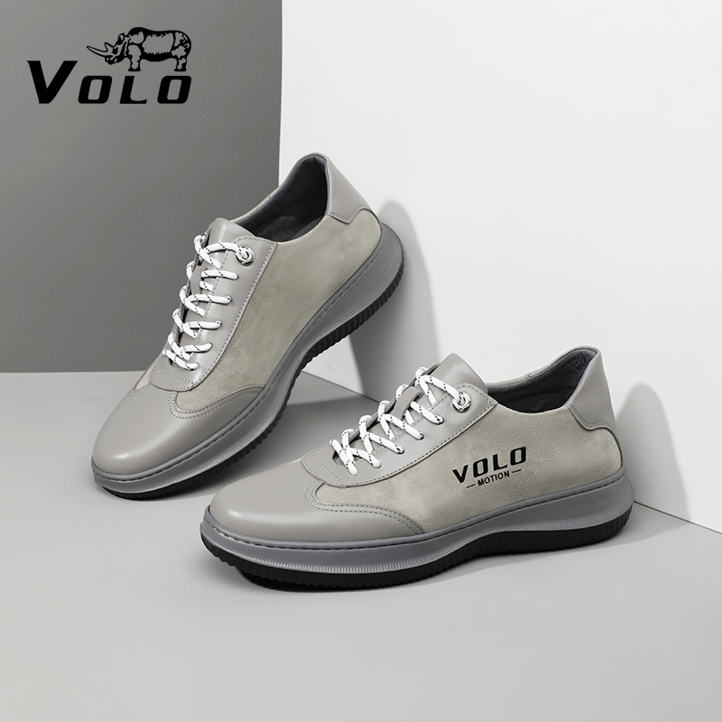 VOLO犀牛男士休闲鞋男耐磨年春秋新款拼色透气款头层牛皮真皮男鞋