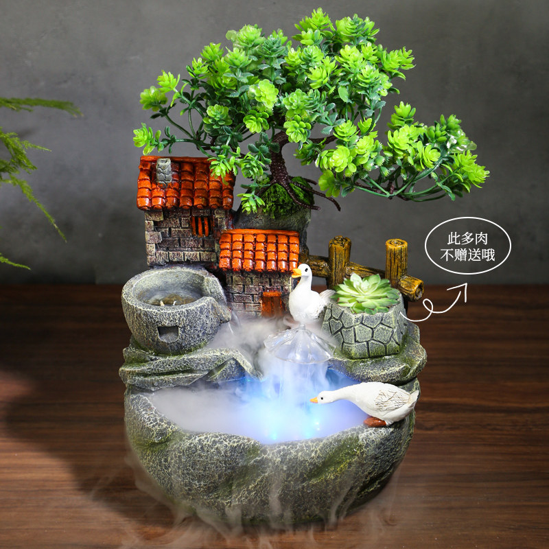 田园景观植物水景花盆喷泉盆栽客厅桌面流水仿真植物盆景
