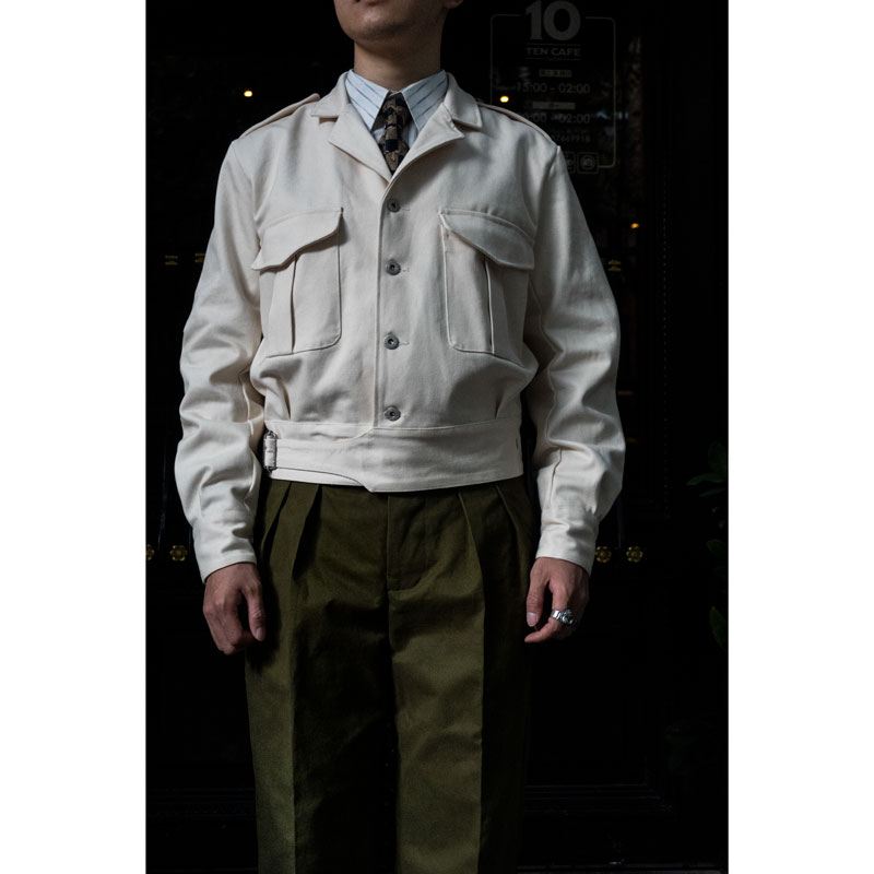 天时精裁Tash&Co.英军P37艾森豪威尔夹克翻领短款工装外套米白