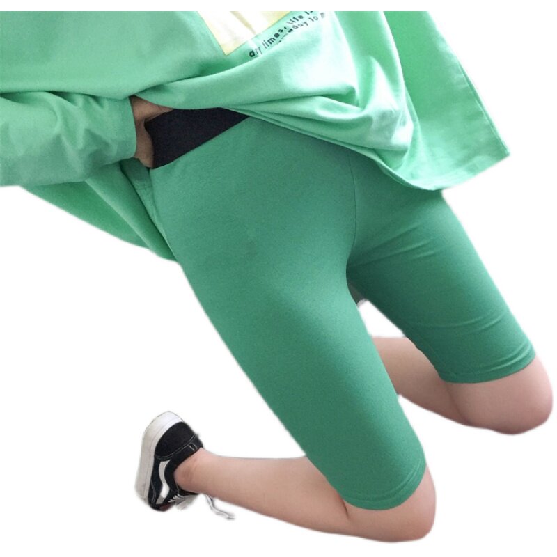 2022春季韩国东大门绿色橘色五分骑行裤裤子女打底裤