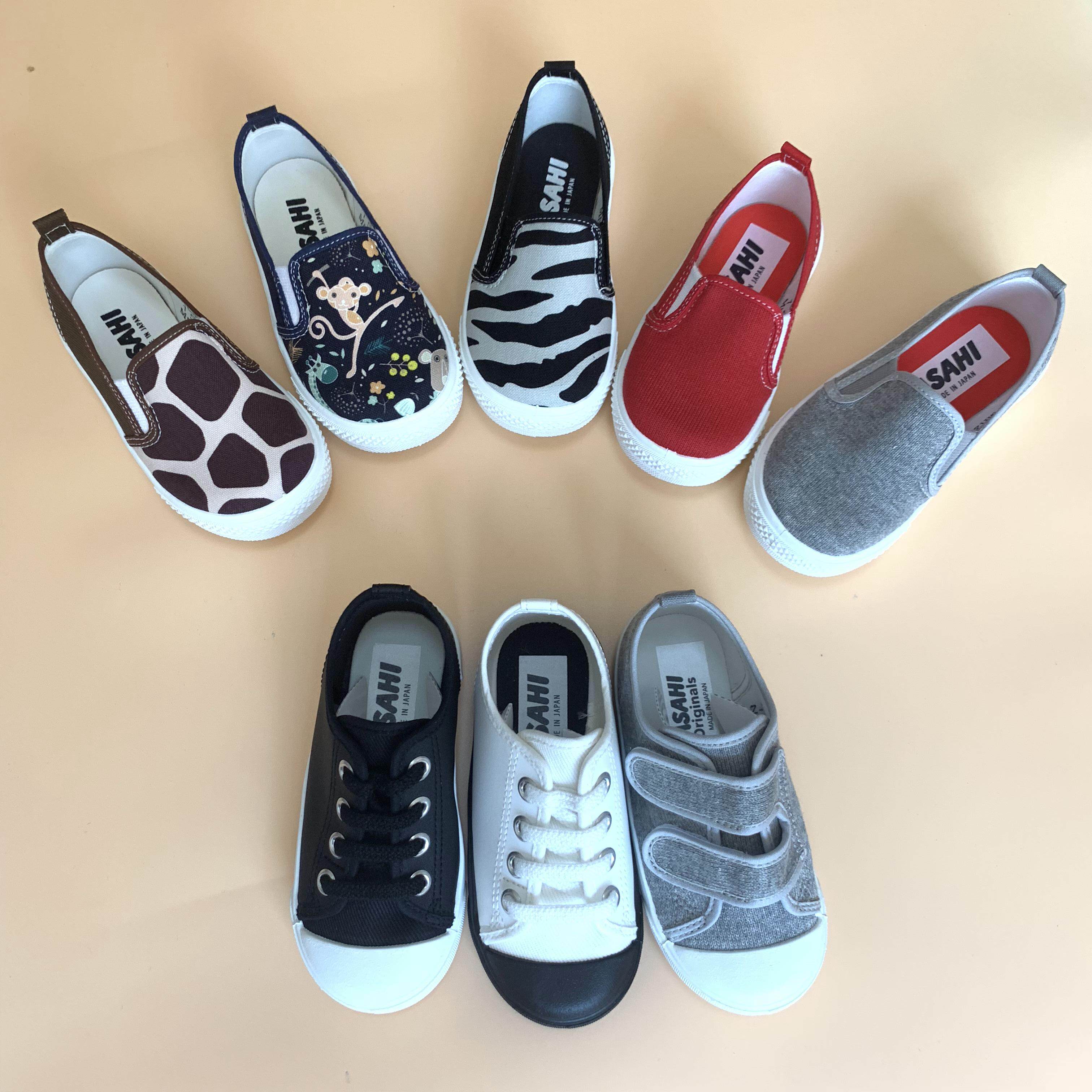 asahi朝日一脚蹬童鞋日本制一脚蹬儿童帆布鞋幼儿园童鞋