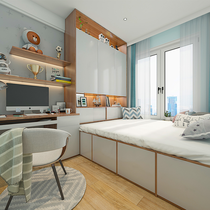 欧派榻榻米书房书桌书柜吊柜一体电脑桌柜小户型儿童成套家具
