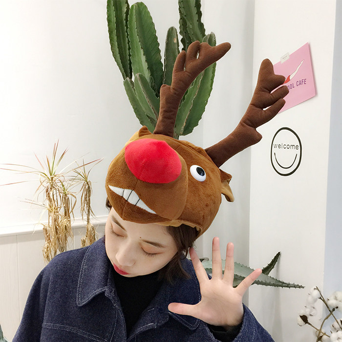 ins创意网红派对自拍卡通麋鹿头套帽子学生帽子