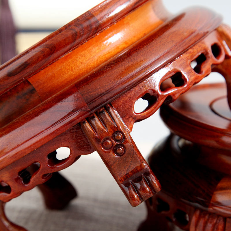 底座红木虎脚实木中式仿古圆形花盆花瓶佛像木雕