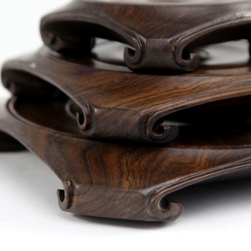 底座檀木雕刻工艺品天圆地方摆件实木木质花瓶木雕