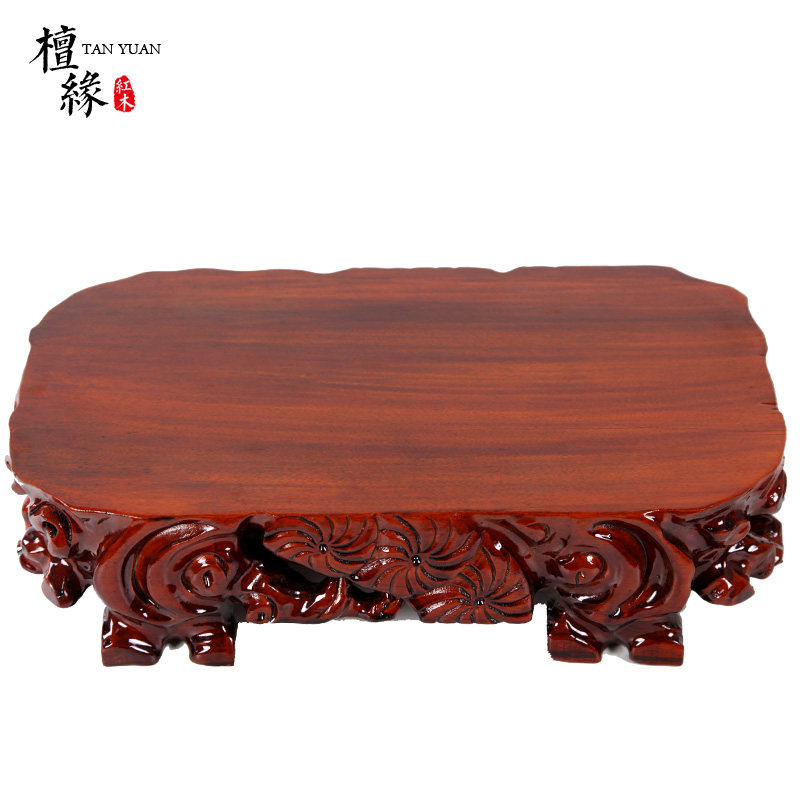 奇石底座可挖槽红木根雕底座实木圆形花盆景摆件玉石头底座木质托