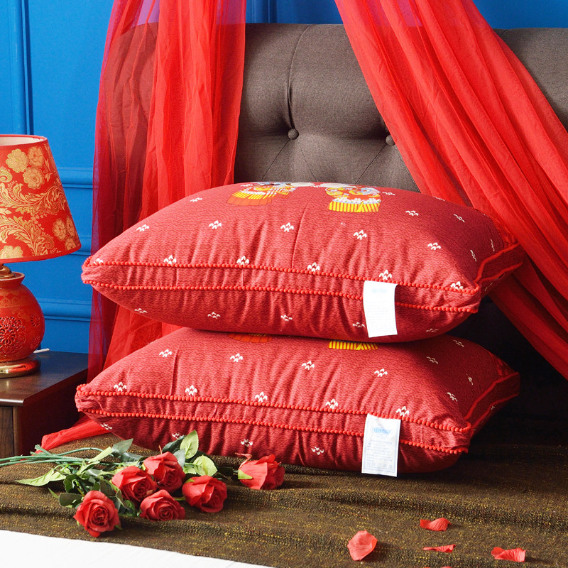 大红新婚婚庆专用枕头结婚枕芯喜字刺绣单人枕头
