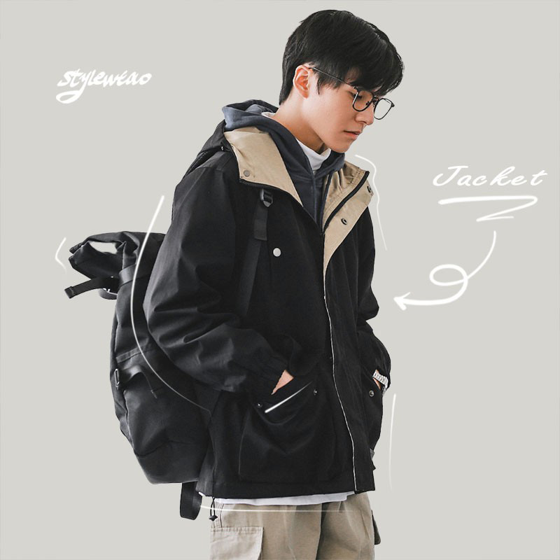 嘿马七作日系多口袋工装夹克男春秋季冲锋衣休闲外套美式户外潮牌