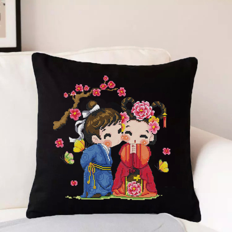 手工包梅花古风树下梅花材料情侣diy靠垫沙发十字绣套件