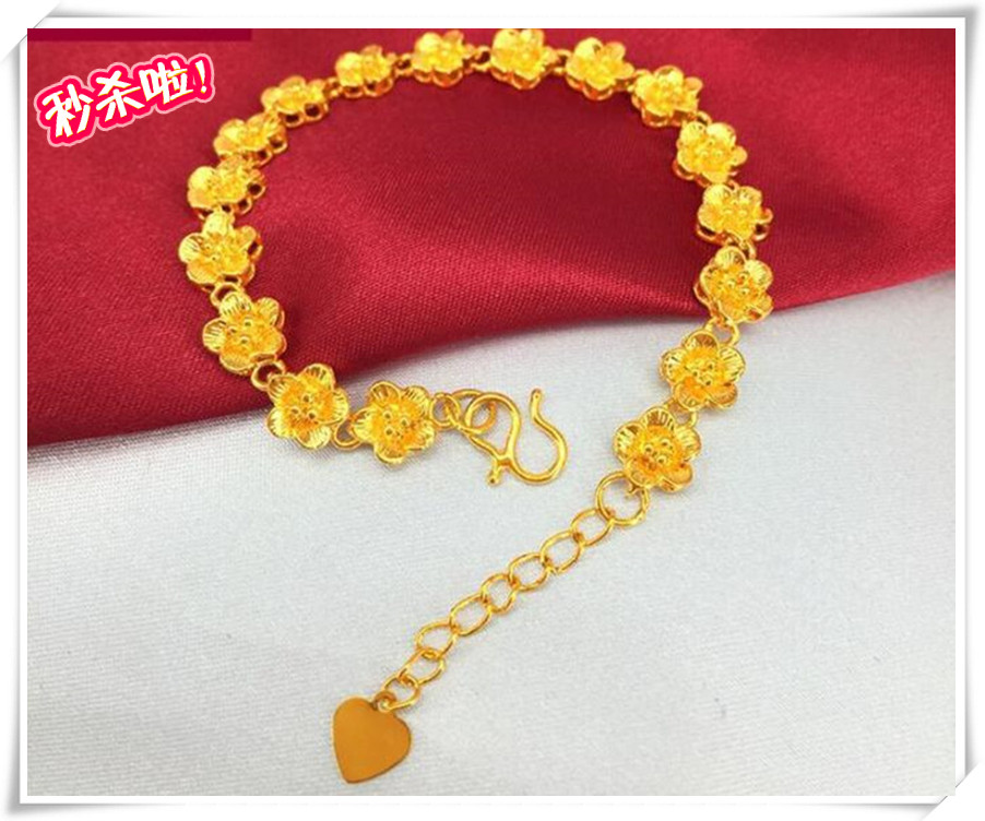 沙金手链黄金越南24k女士玫瑰花可调长短花朵手链