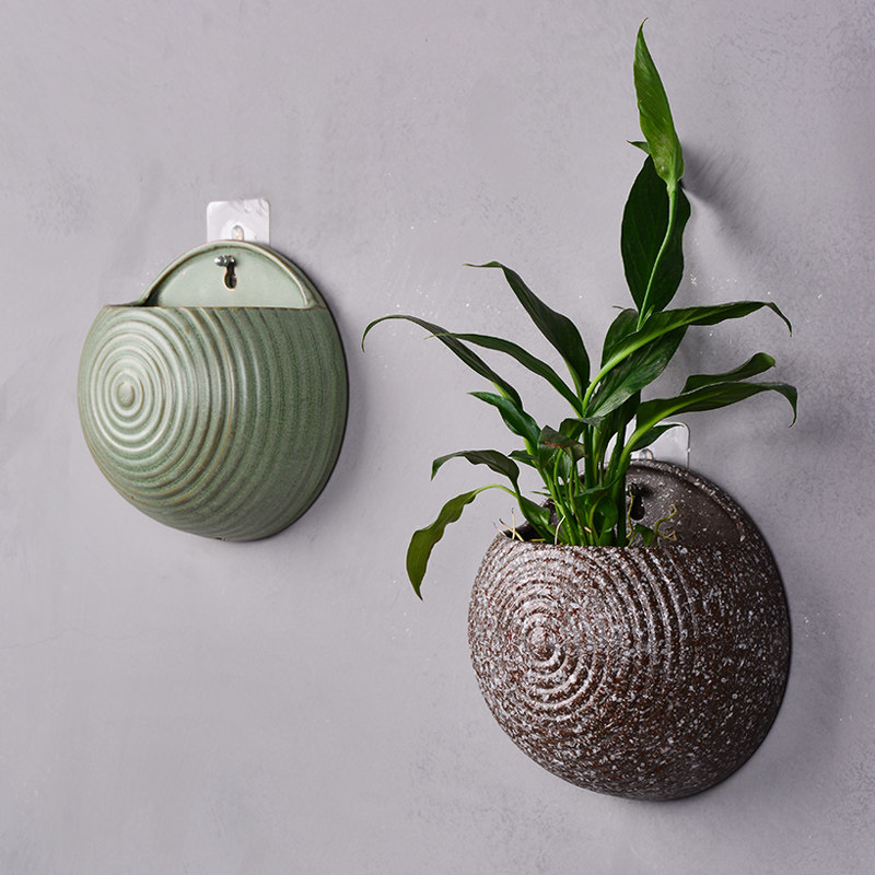 半圆复古墙上壁挂水培花盆陶瓷打孔绿萝植物花盆