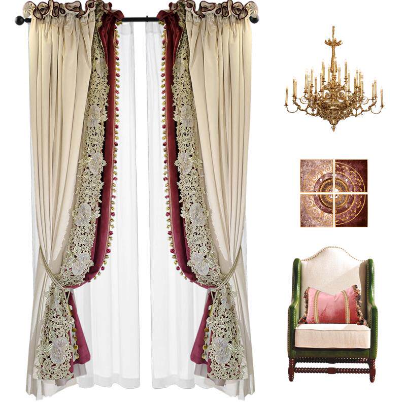 别墅高窗丝绒法式洛可可高档欧式客厅奢华复古定制窗帘