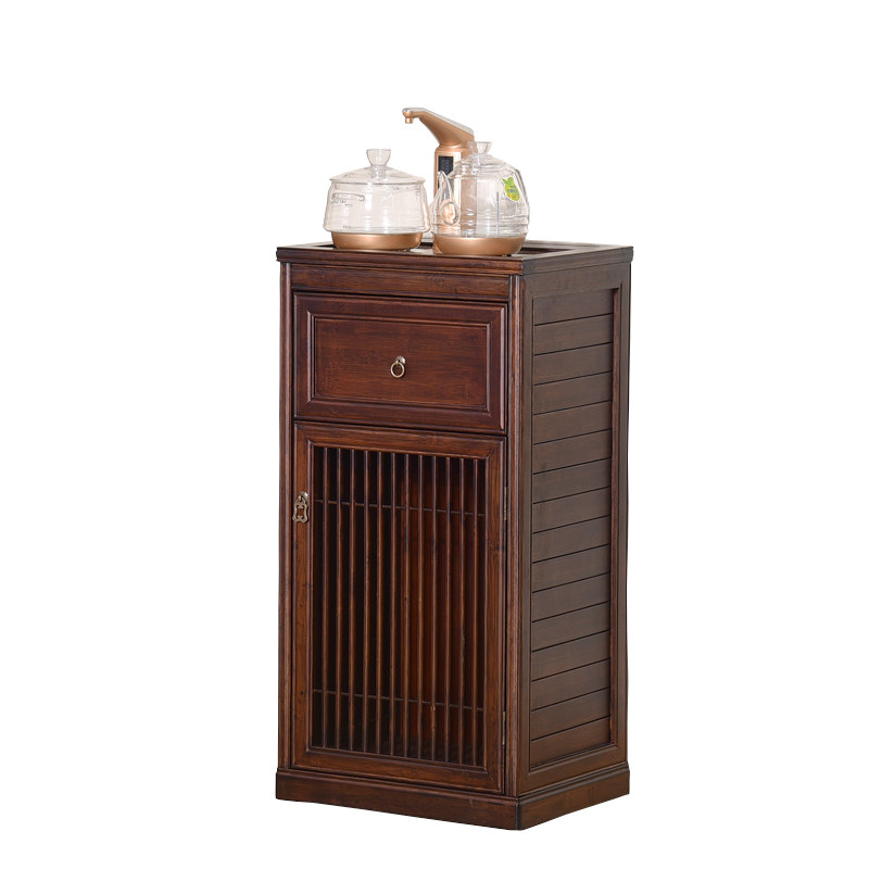 竹制茶柜下置饮水桶立式家用中式多功能茶水柜胡桃色全自动茶吧机