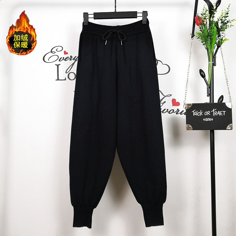 2022冬季厚款韩版高腰宽松显瘦针织运动裤休闲百搭哈伦裤女萝卜裤