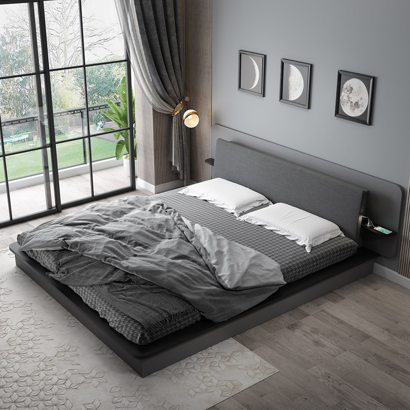 北欧卧室布艺18米双人榻榻米现代简约15米主卧usb板式床