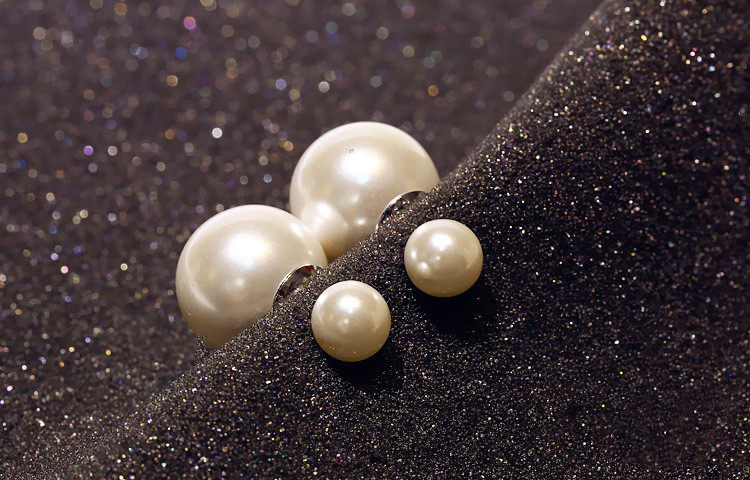 925纯银高质量双面珍珠母贝双球耳钉大小珍珠耳环多色鹿不易过敏