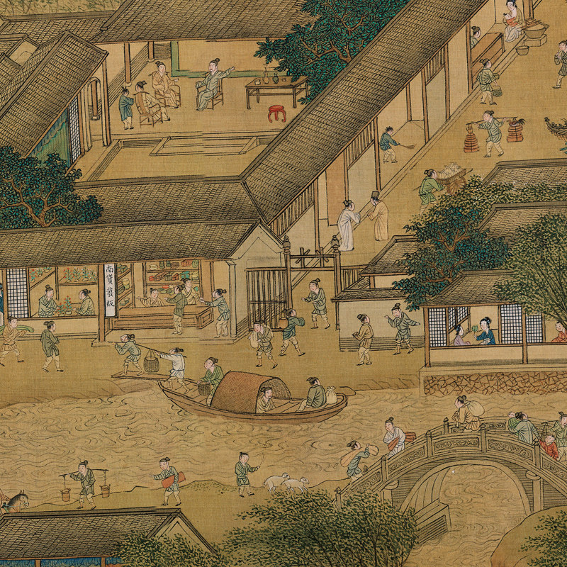 仇英清明上河图古代古代人人物工笔水彩国画复制品书画国画