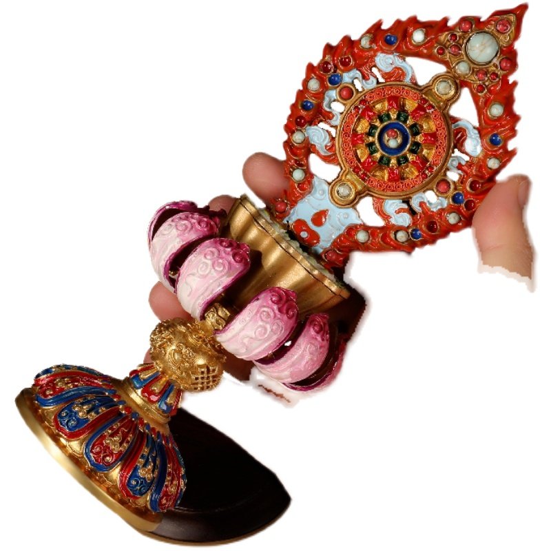 纯铜彩绘八吉祥八宝藏传佛教用品密宗法器家用佛堂摆件