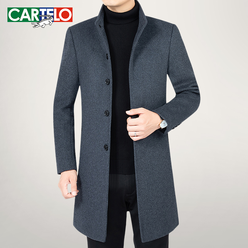 鳄鱼毛呢大衣男中长款2022秋季新款中年男士羊毛外套秋冬爸爸秋装