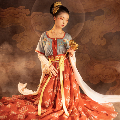 重回汉唐汉服女原创正品 月挽衣中国风唐制对襟衫坦领襦裙非古装