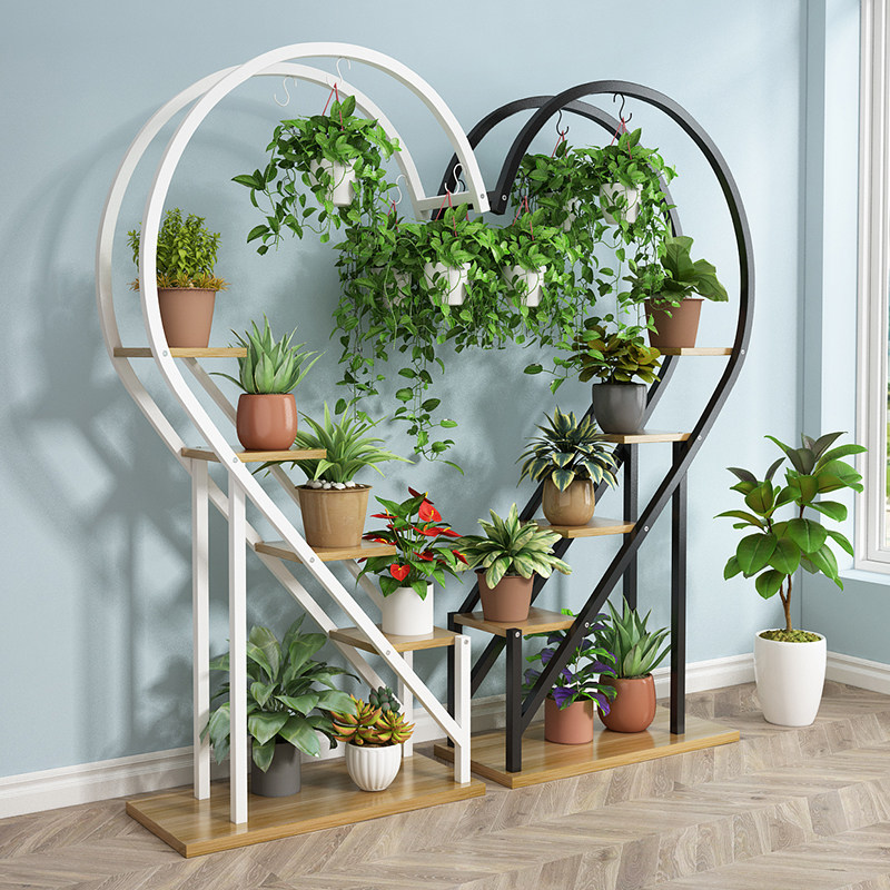 新款花架铁艺多层带轮挂式心形花架客厅阳台室内绿萝吊篮简约欧式