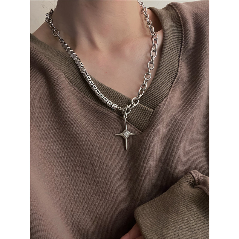 安小十字架项链中长拼接锆石个性日韩girl甜酷项链