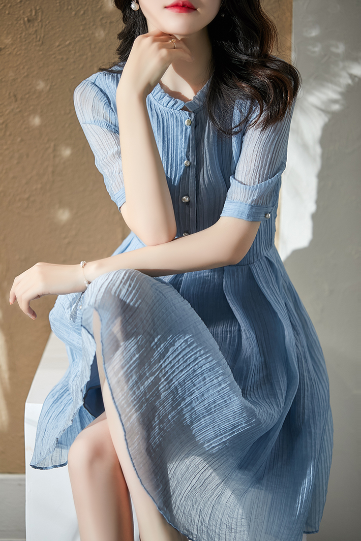 RAGR 浪漫与温柔 亲肤舒适 领口木耳边 夏季新品莱赛尔收腰五分袖