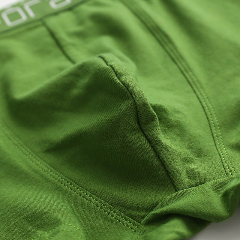 夏季新款绿色纯棉男士内裤男平角裤青年个性纯色全棉透气四角裤头