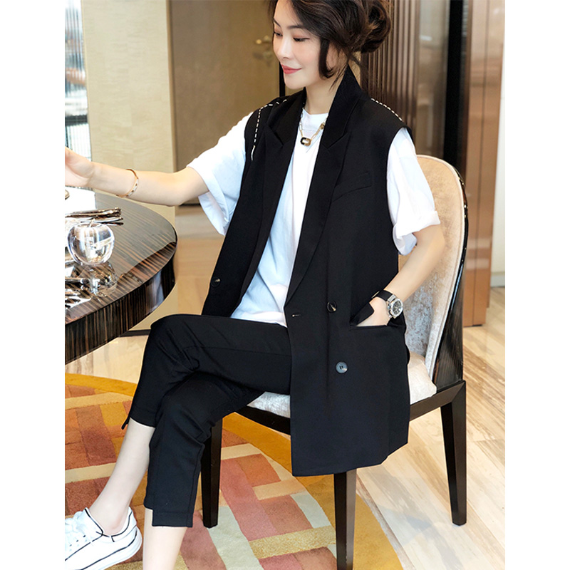 欧洲站春秋装2021年新款女装欧货潮黑色西装马甲背心外搭薄款外套