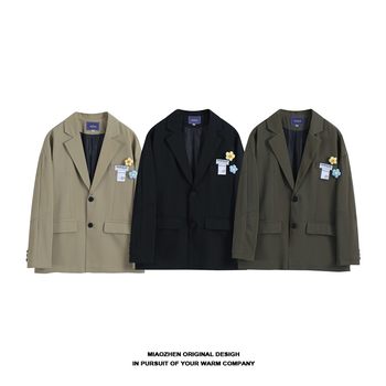 MIAOZHEN ຊຸດອອກແບບດອກໄມ້ retro ຍີ່ປຸ່ນສໍາລັບຜູ້ຊາຍແລະແມ່ຍິງຄູ່ເສື້ອ jacket ແບບ lazy trendy ວ່າງ