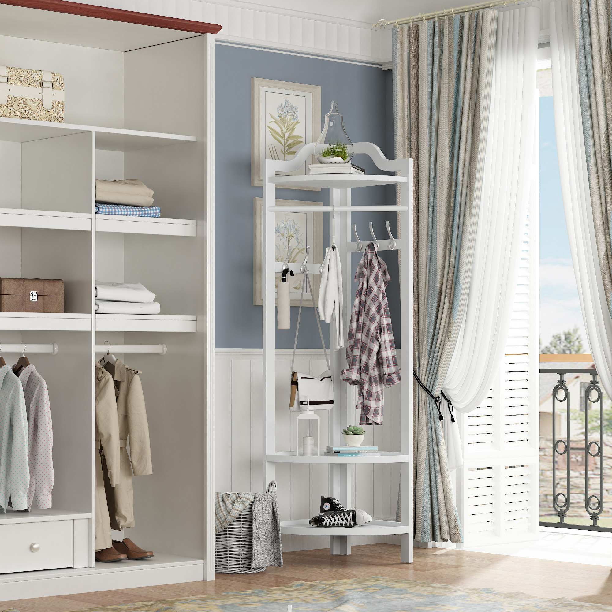 衣架衣帽架落地实木挂衣卧室置物架简约现代转角衣帽架