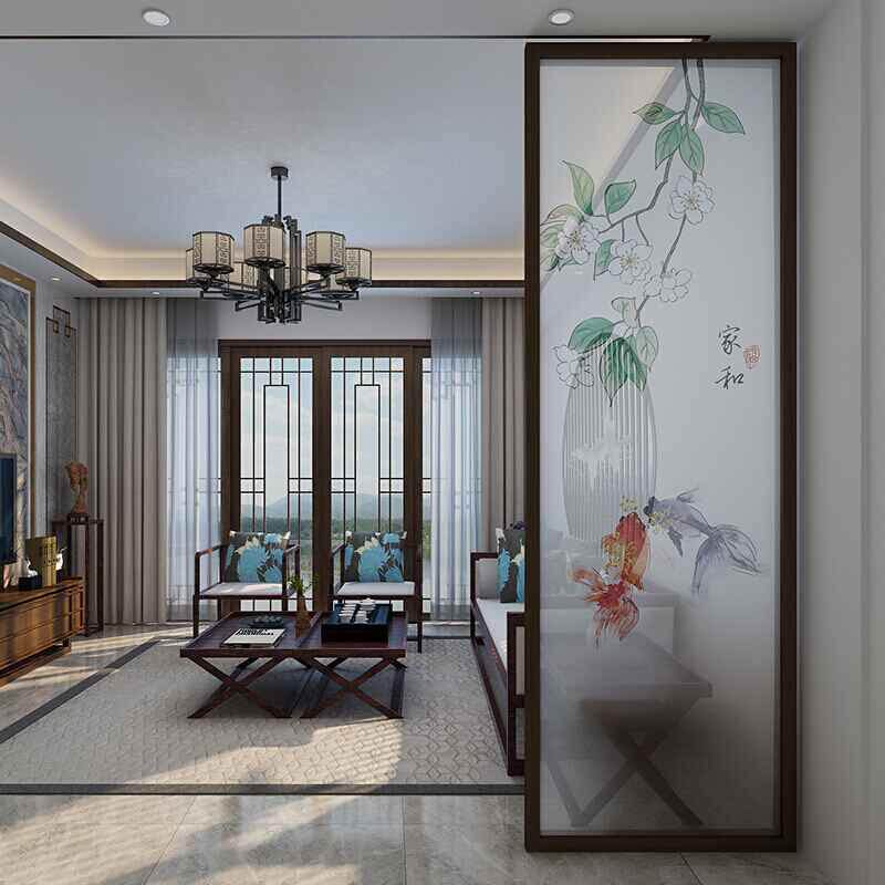 新中式入门顶天立地双面半透明现代简约玄关客厅隔断屏风
