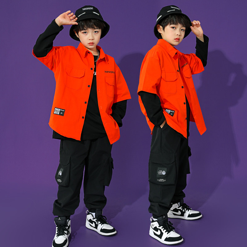 街舞儿童潮服嘻哈套装男童工装长袖裤子hiphop潮牌炸街童装演出服