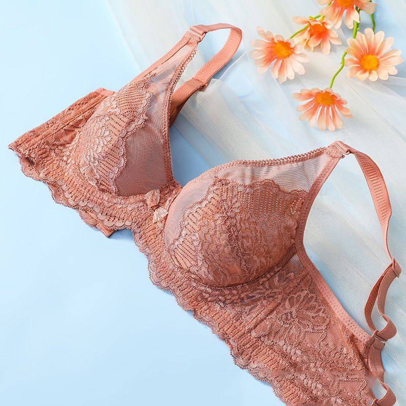 夏季女士大胸显小聚拢内衣薄款透气胸罩有软钢圈性感舒适兔耳朵蕾丝