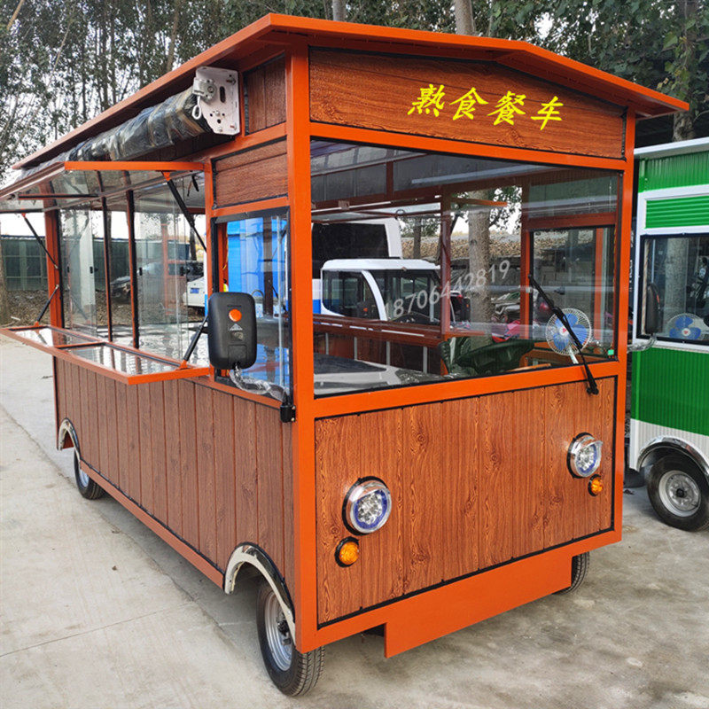 定制多功能小吃车电动四轮移动复古金属油炸可移动熟食摆摊早餐车