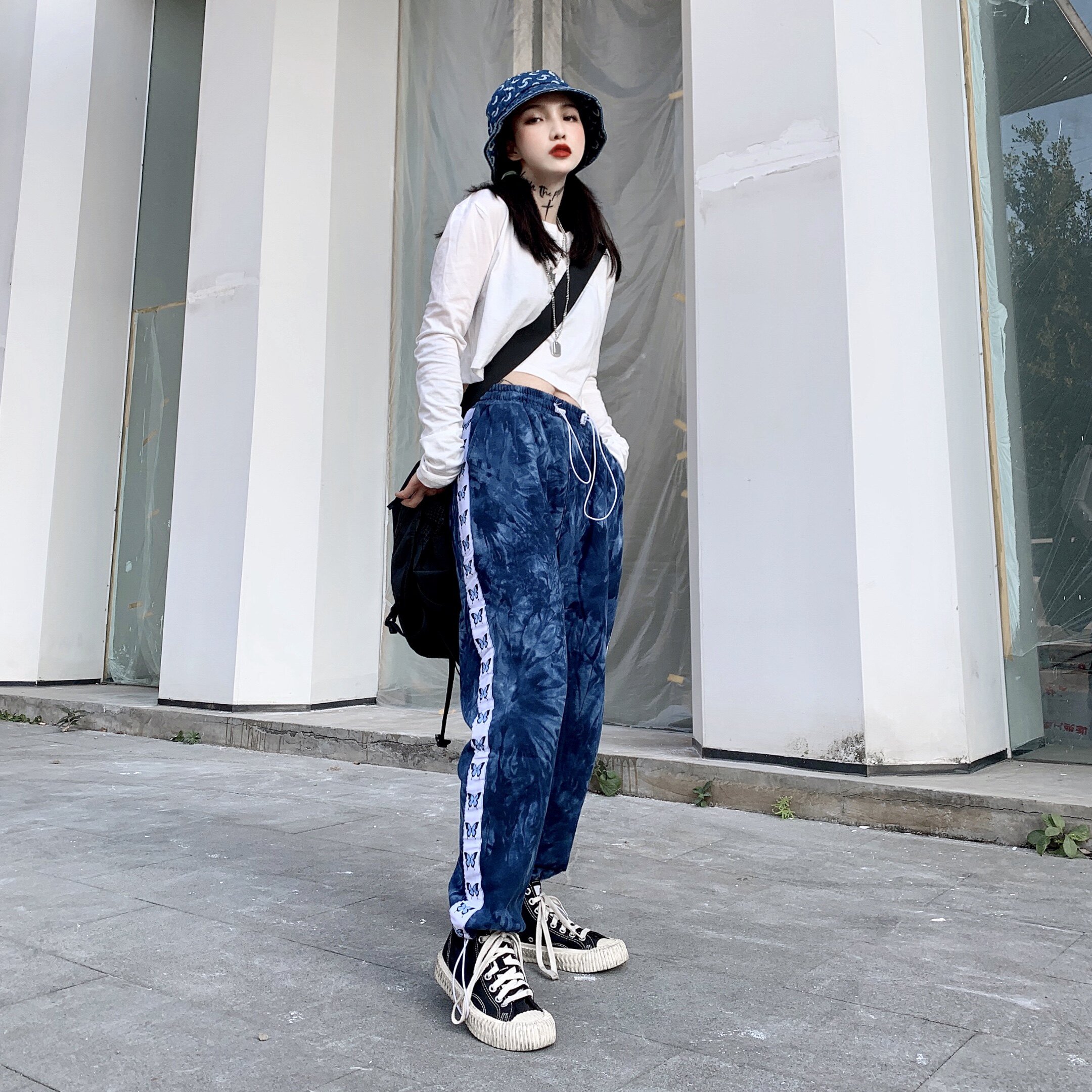 esxc19fw扎染蝴蝶串标长裤多色宽松情侣运动ins休闲裤