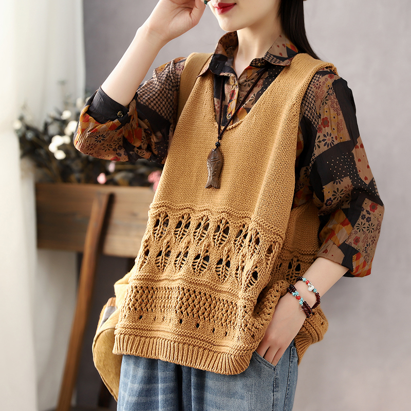 韩索背心毛线外搭宽松外穿织女针织镂空新款背心吊带