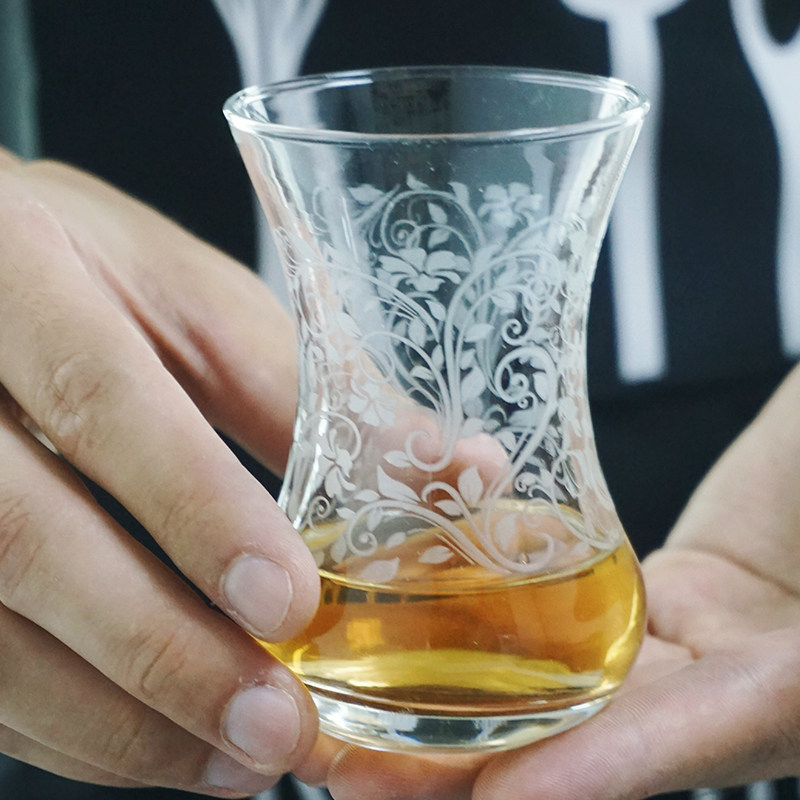 特色土耳其进口口红茶杯花纹咖啡玻璃杯郁金香红茶茶杯