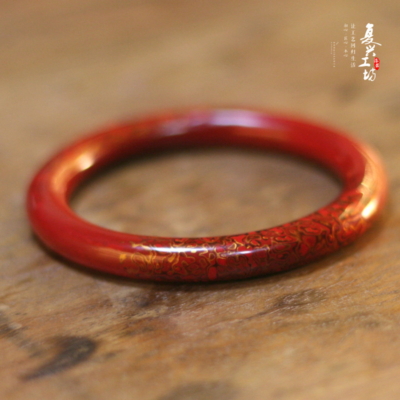 复兴工坊 大漆手镯 漆器纯手工 中国风福州脱胎漆器 首饰礼品