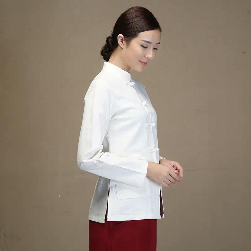 中山装女中国风复古中式唐装青年马褂长袖旗袍上衣